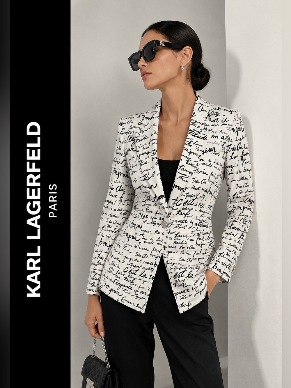 NWT Karl Lagerfeld White Script-Print Blazer